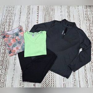 4 Piece Reebok Workout Lot Size Medium Shirts, Leggings And 1/4 Zip Pullover